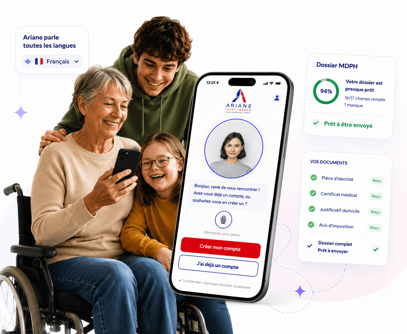Ariane accompagne une famille et remplit automatiquement le dossier MDPH depuis un téléphone